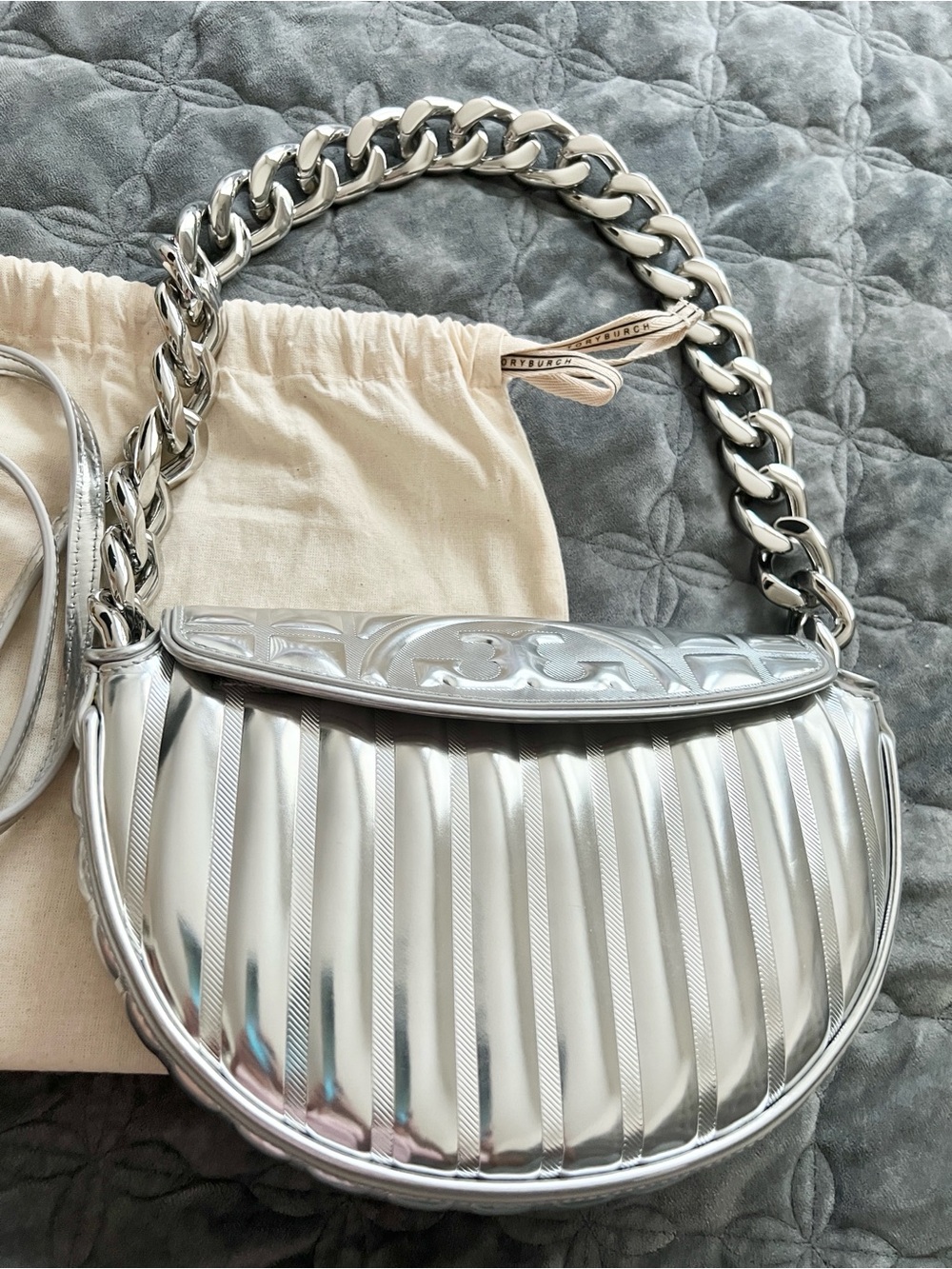 Tory Burch Mini Fleming Soft Metallic Crescent Shoulder Bag